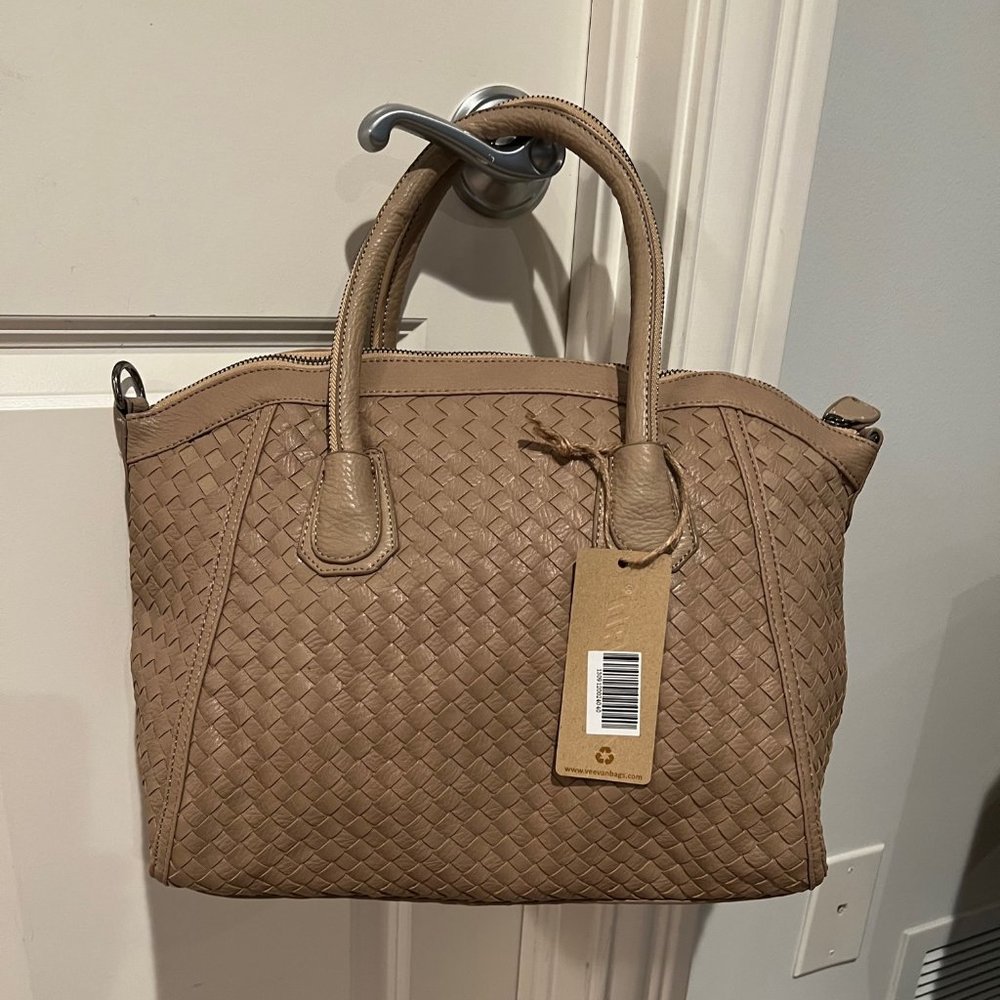 Beautiful Soft Beige Herringbone Purse with optional Shoulder Straps